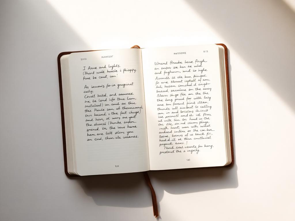 Caderno aberto com anotações manuscritas ao lado de páginas impressas